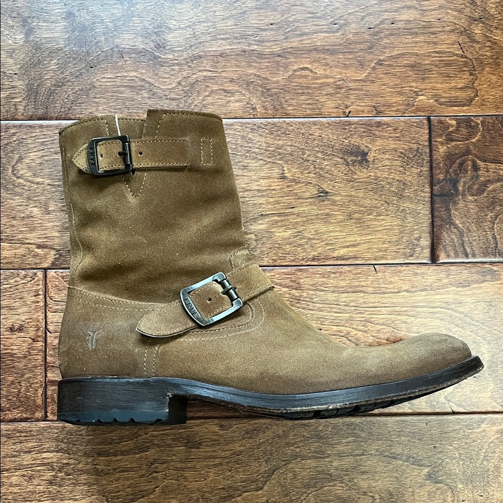 Frye Tan Suede Buckle Boots
